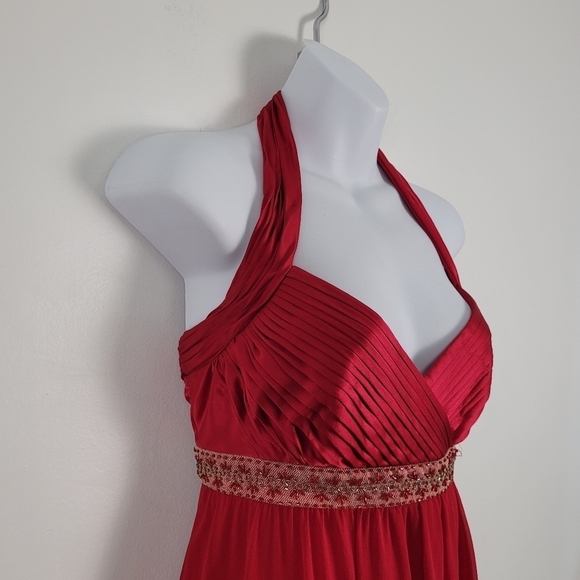 Adrianna Papell Scarlett Red Beaded Waist Pleated Bust Cocktail Dress - Picture 4 of 13